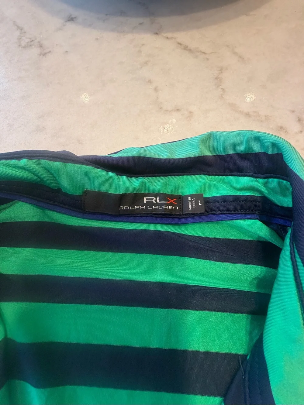 RLX Ralph Lauren Navy & Green Striped Polo! L - Picture 5 of 5